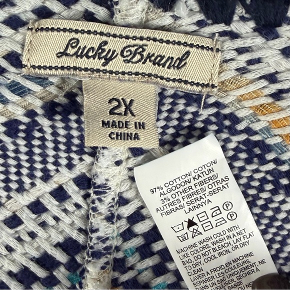 LUCKY BRAND Textured Boho Fringe Open Front Cardigan Sweater Navy Blue 2X - Picture 7 of 7